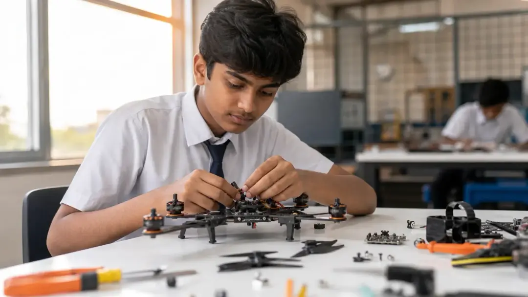Student building and programming a real robotics project